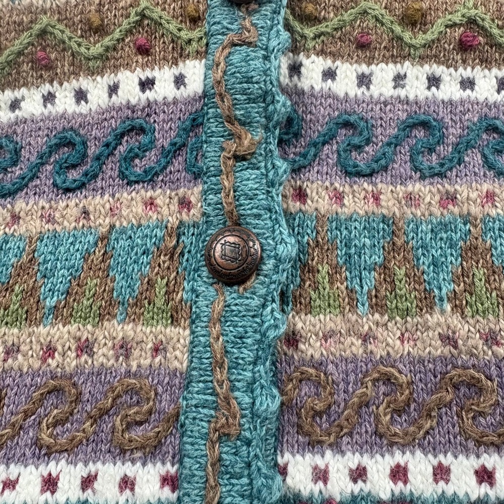 Vintage IVY Women L Hand Embroidered Knit Cardigan Sweater Boho Folk Cottagecore - Picture 6 of 11